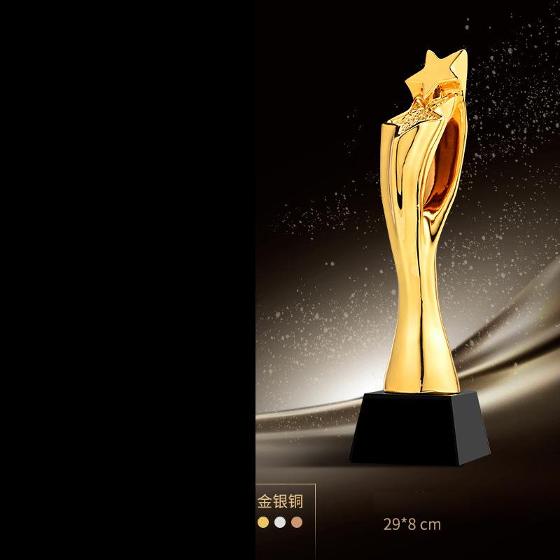 Customized Gold-plating Resin Trophy Award Souvenir, Excellent Character, Home Decoration, Creative, Crystal Base, Engraving 1Pc