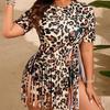 2024 Plus Size Leopard Print Tassel Bikini - Sexy European & American Swimwear for Women