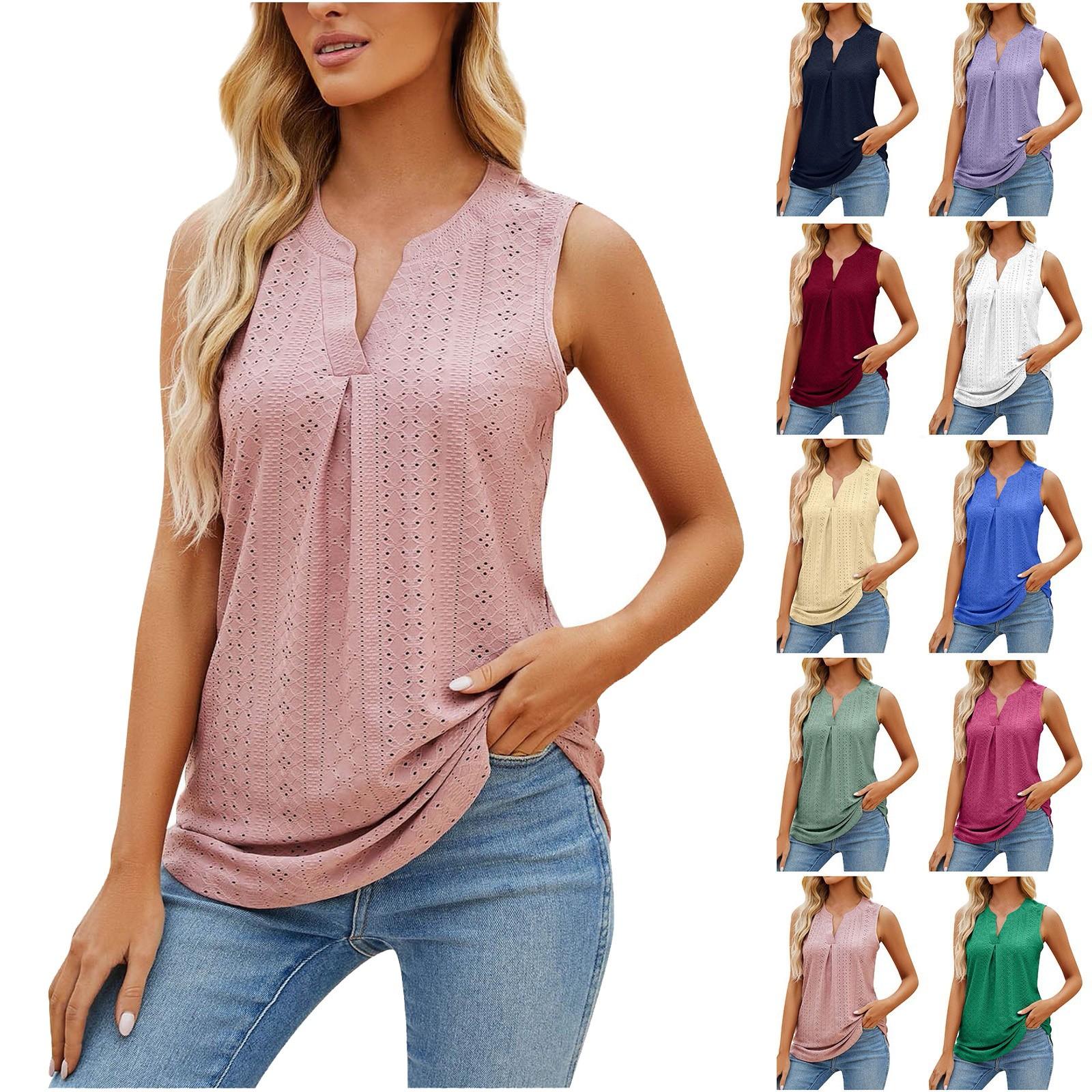 

Fashion Solid Color Hole V-neck Slim Vest Top