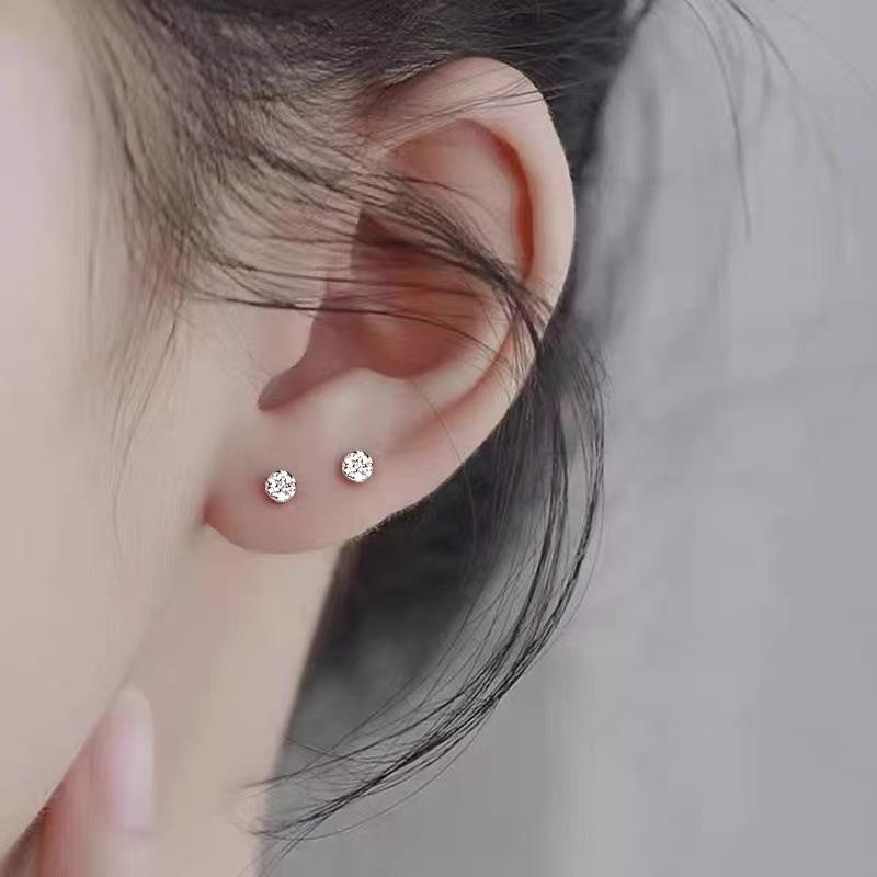 Round Micro-set Ear Stud Earrings for Screwing In Ear Holes, Mini Small Earrings