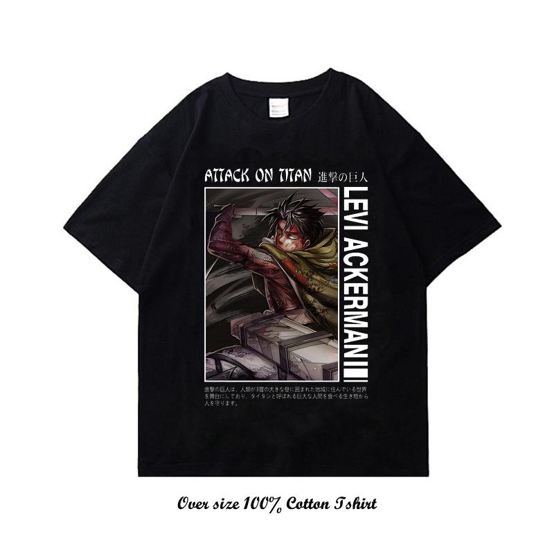 Japanese Anime Attack On Titan T Shirt Harajuku Vintage Print Short Sleeve Plus Size Cotton Crew Neck T Shirt Women Men