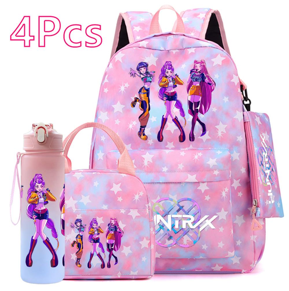 

4Pcs/set Anime Cute Printed Backpack Large Capacity Bookbag HandBag Case bag with 750ml Water Bottler Boy Girl SchoolBag waterproof Mochila