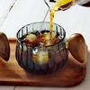 200ml Vintage Striped Glass Coffee Cup with Wooden Handle and Coaster | Aesthetic Coffee Shop Style Mug for Home & Cafe