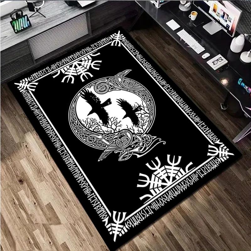 1Pc Viking Runes Print Rug - Home Decoration Carpet For Living Room Bedroom Flooring Computer Chair Area Rug