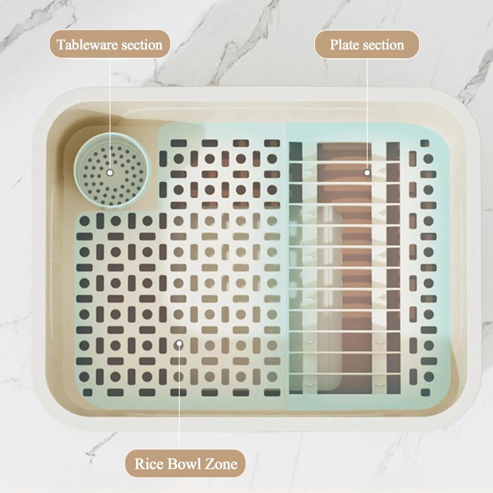 Dish Drying Rack Plastic Bowl Dish Chopstick Storage Box with Lid for Kitchen Utensils Kitchen Plate Cup Tray Cutlery Drainer