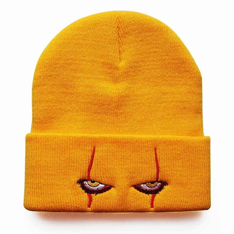 Pennywise Scary Eyes Knitted Hat Warm Overhead Hip Hop Woolen Cap Cozy Earflap Beanie for Men Women Children Halloween Props
