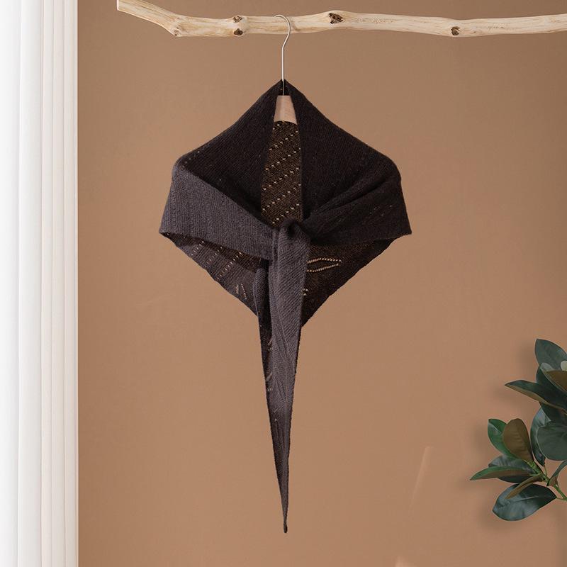 Women's 100% Pure Cashmere Hollow-Out Triangle Knit Scarf - Versatile, Warm, and Stylish Solid Color Design