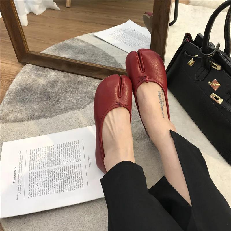 Japansk Stil2025Sko Dame Koselige Skinnballerinaer Splitthov Tå Loafers Femme Mary Jeans Mocasines Damesko