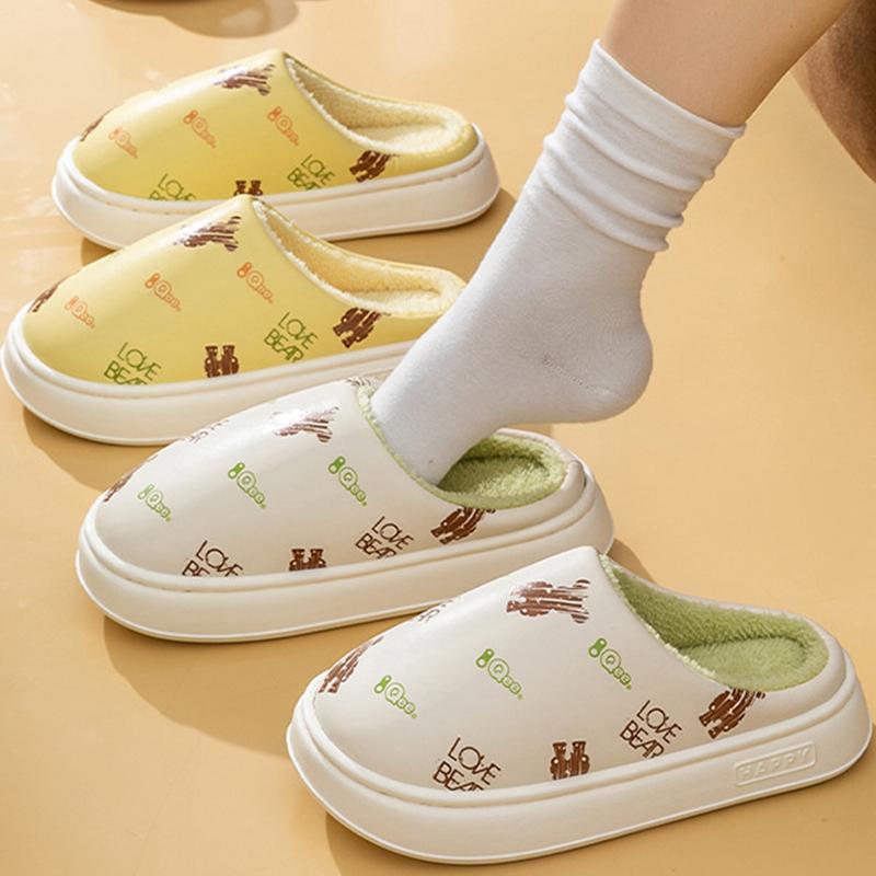 Fashion 2025 Winter Cartoon Print Cotton Slippers Women Indoor Non-Slip Thick Soled  Slippers Woman Warm Soft Plush Shoes Female