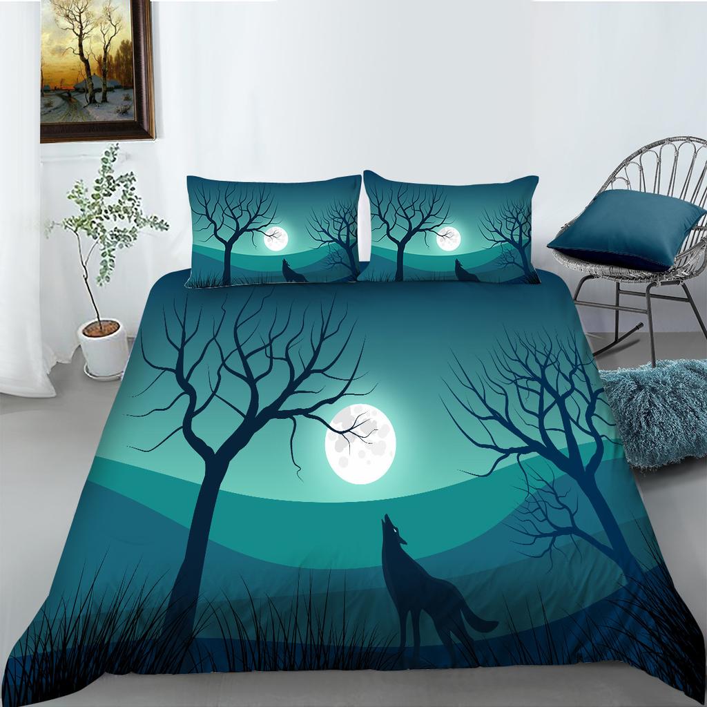 Wolf Series Digital Printing Fashion Polyester Bedding Three-Piece Set