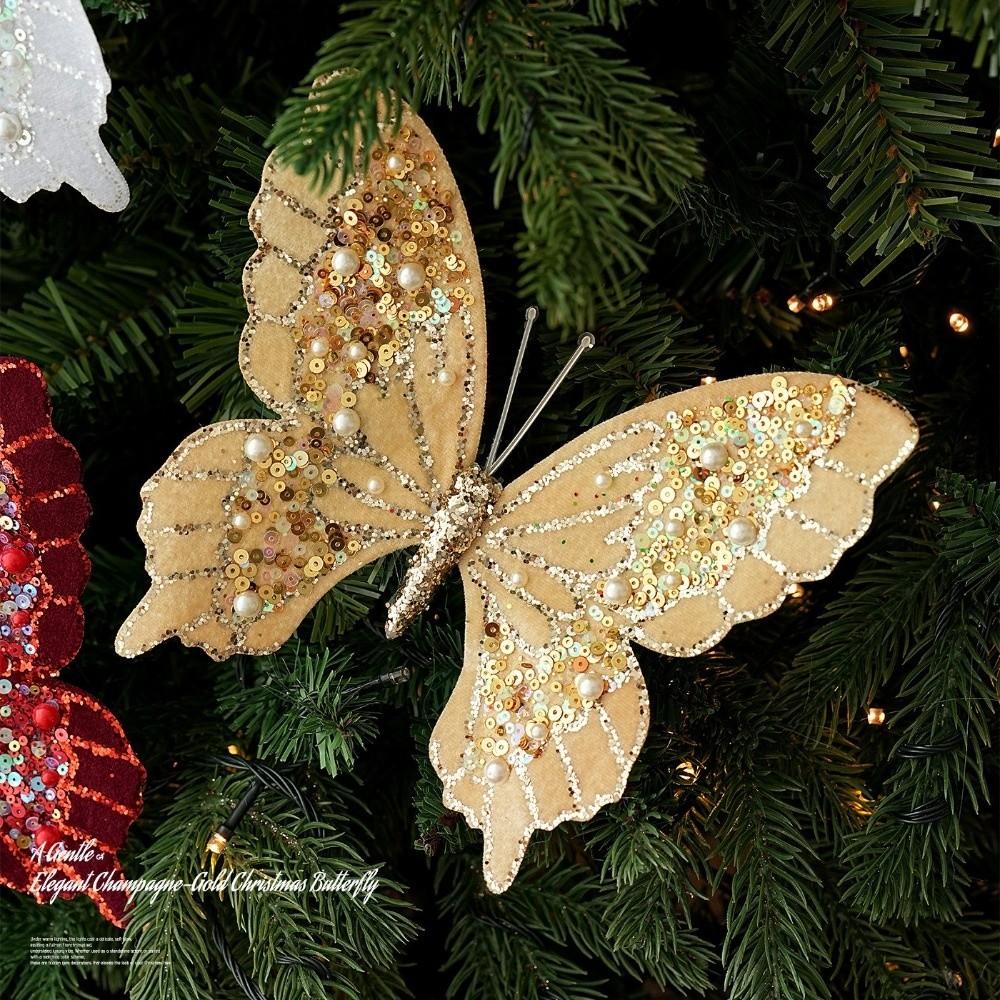 Fabric Tree Clip Sequin Bead Party Decor New Butterfly Ornament  Home Decor
