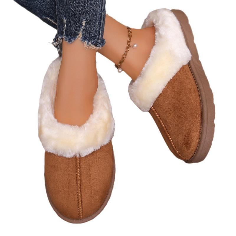 New Women's Fleece Cotton Slippers for Indoor Warmth In Autumn and Winter. Furry, One Step on The Shoes