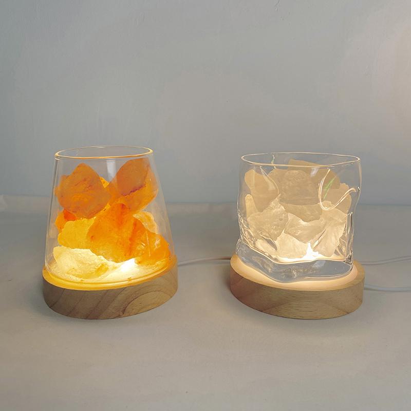 Round Wooden Led Night Light Base Display Stand For Crystals Glass Ball Decor