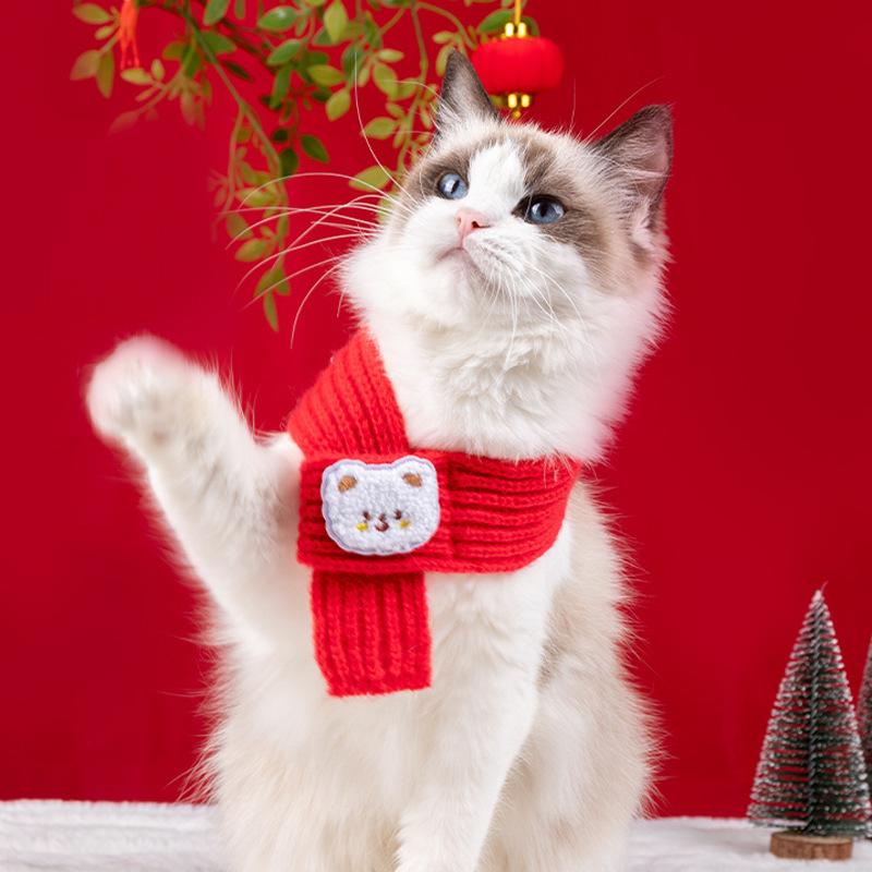 Winter Warm Puppy Dog Cat Scarf Cute Christmas Pet Accessories Small Medium Dogs Poodle Yorkshire Scarves Mascotas Products