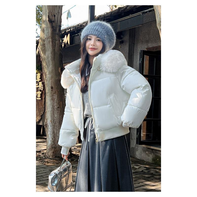 

Маленькая короткая пуховая куртка для женщин, зимний новый стиль, меховой воротник, утолщенная куртка-пуховик, хлопковая куртка XXL