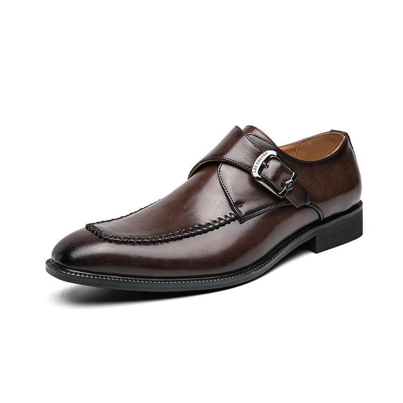 Scarpe basse formali in pelle con fibbia stile britannico casual retrò, testa quadrata a molla, per giovani, lucide