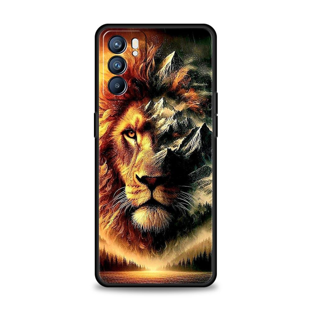 Cross Pattern Bicolor Lion Phone Case For Oppo A17 A31 A54 A57 A78 A79 A98 Find X5 X6 Reno 6 7 8 10 11 12 13 F Pro 5G Soft TPU
