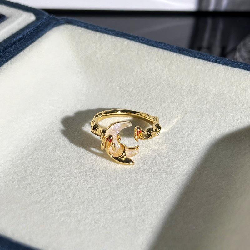 Vintage Irregular Texture Moon Open Ring - Women's Luxury Stacking Versatile Finger Ring