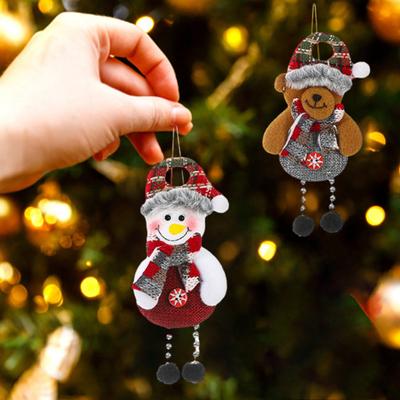 Christmas Hanging Decoration 3D Santa Claus Snowman Reindeer Bear Cloth Doll Pompom Leg Cute Handmade Holiday Xmas Tree Pendant Ornament Party