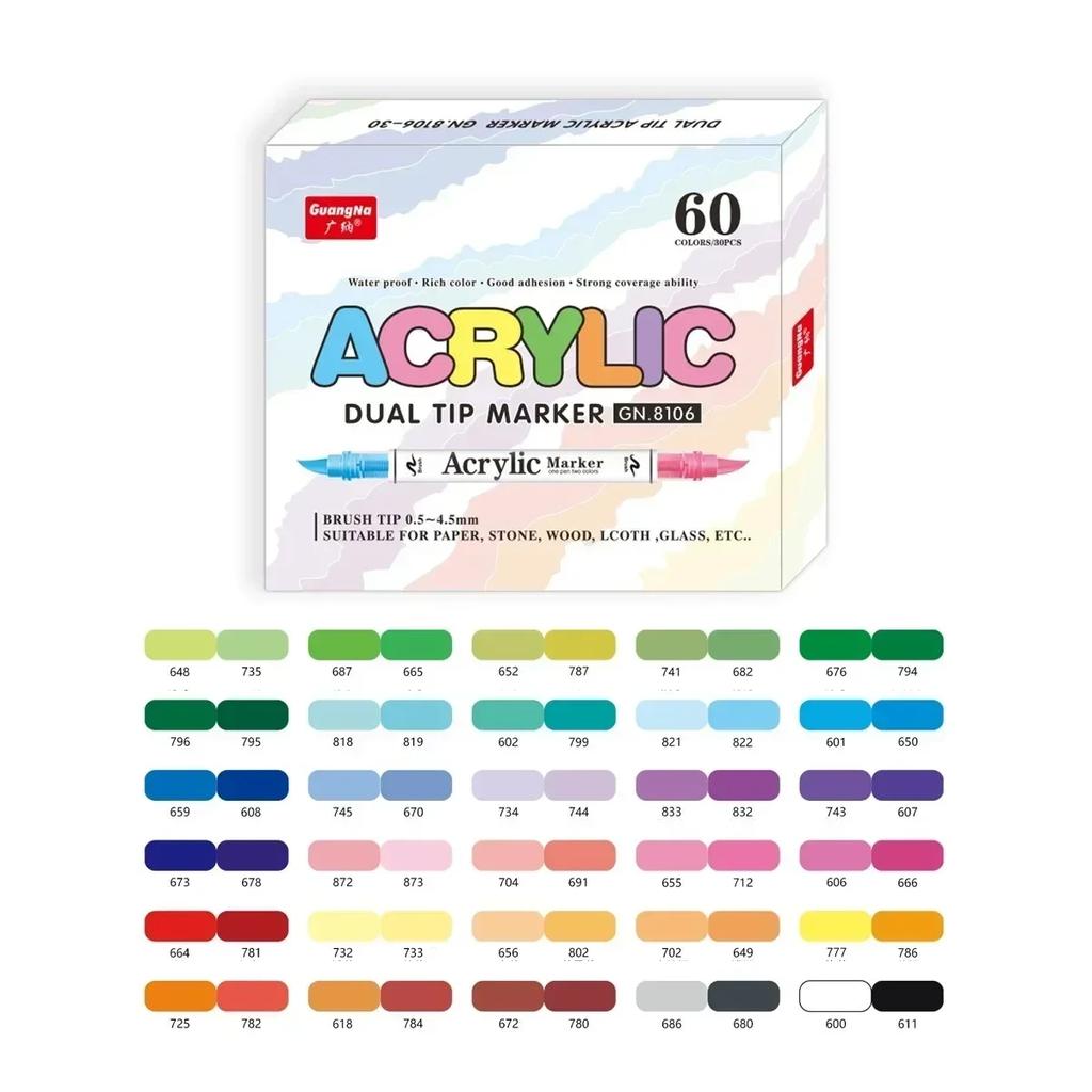 GUANGNA 168-12 Colors Acrylic Marker Pen for Rock Painting Brush Tip Paint Marker Christmas Markers Waterproof Art Supplies