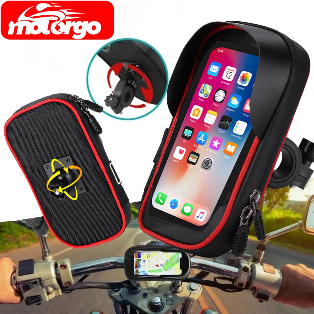 Waterproof Motorcycle Phone Holder with Sunshade and 360° Rotating Handlebar Mount