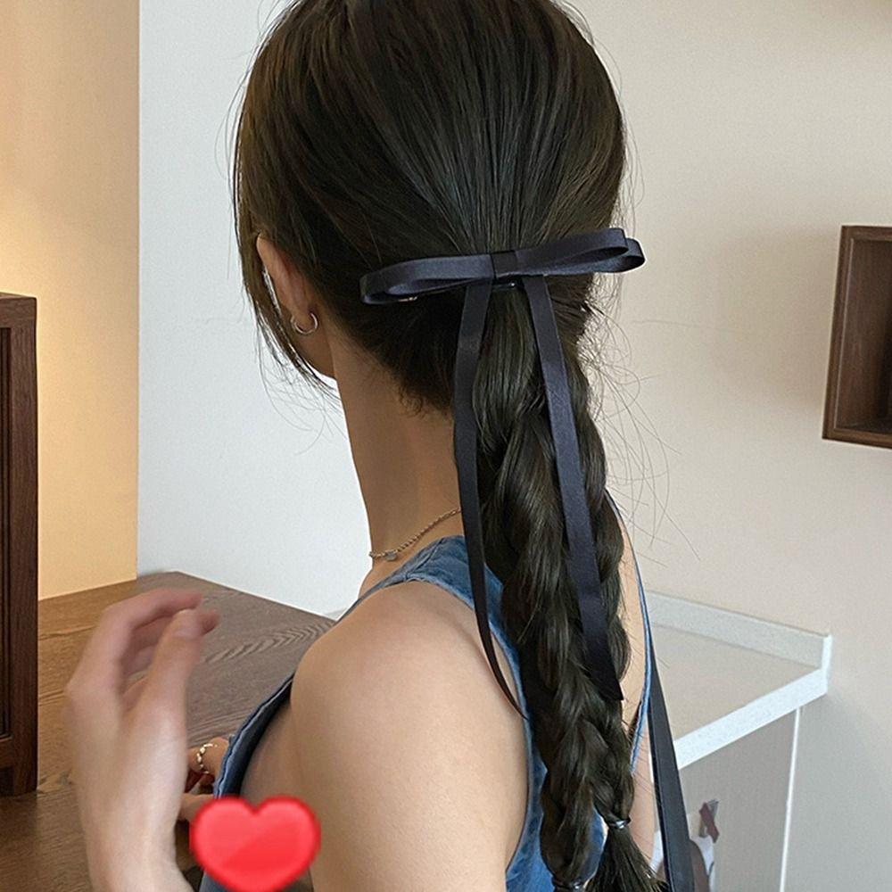 Long Tassel Ballet Style Hair Clip Ribbon Balletcore Bow Hairpin Simple   Student