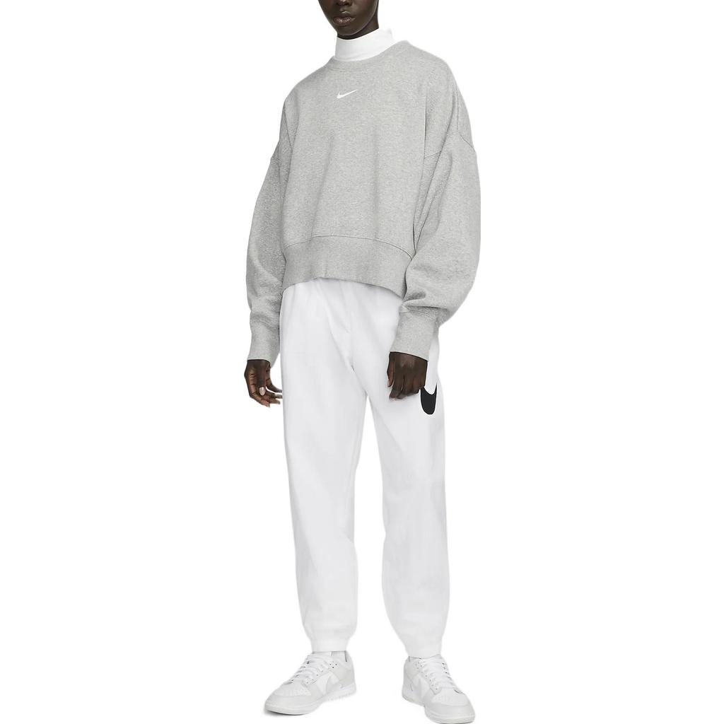 Nike Solid Color Logo Short Loose Round Neck Pullover Sweatshirt Women Sweatshirt Gray DQ5762-063