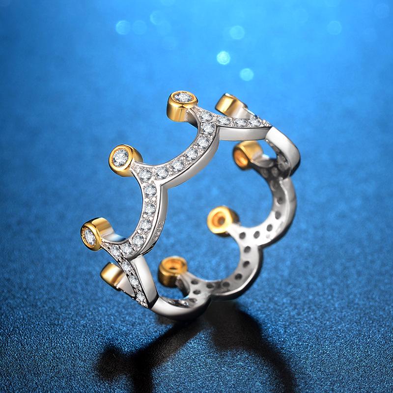 Fashion Glamour Women Crown Gold Plated Crystal Bridal Engagement Ring Ornament