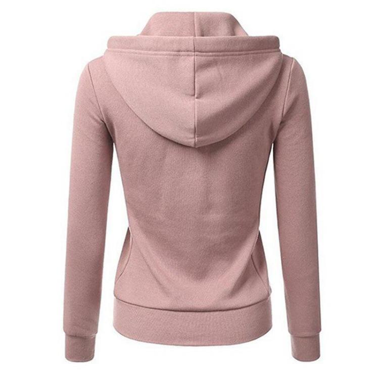 Women's Casual Solid Color Sports Hooded Zipper Jacket Sweatshirt Cardigan Top
