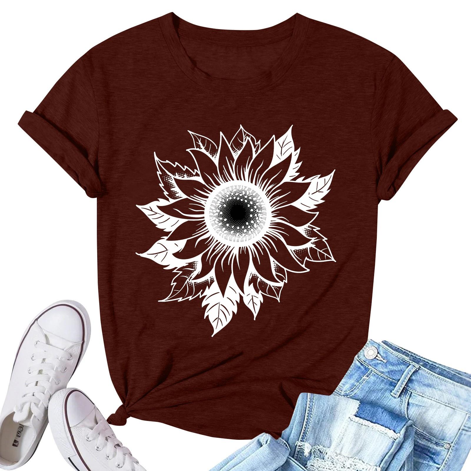 Women s Fashion Printed Casual Pleated Round Short Sleeve T-Shirt Top S