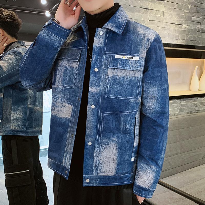 

Winter new men s Korean style fashionable jeans turn-down collar white duck down light down jacket fashionable couple coat top 4XL