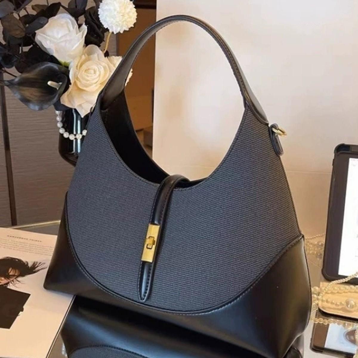 

Vintage Exquisite Color-Block Design Sense Women s Fashion Elegant Temperament Large Capacity Stitched Handheld Crossbody Bag темно-синий