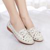 2025 Summer Mom Cowhide Leather Moccasins Woman Slip On Wedges Shoes Designer Breathable Hollow Out Bowtie Ballet Flats