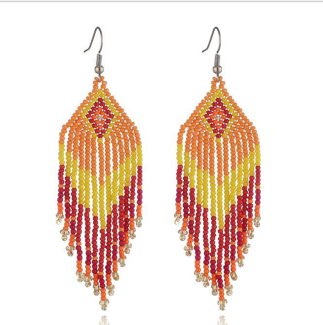 

Dangle Earrings Handmade Beaded Beaded Earrings Long Statement Bohemian Tassel Earrings 4