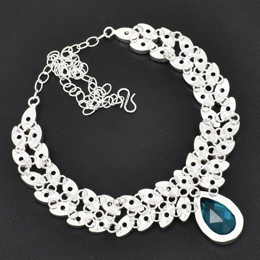 Luxus blauer Topas Edelstein Marquise Kristall Cluster Choker Halskette Vintage versilbert Statement Party Schmuck für Frauen