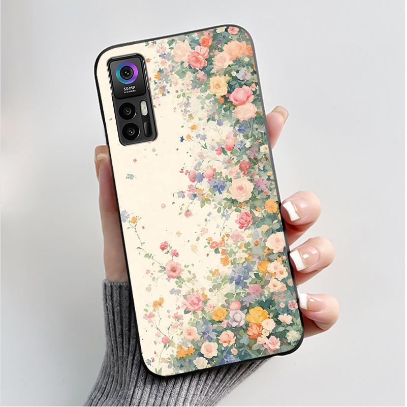 Case For TCL 30 Plus 30 5G T676K T676J T676H T776H Phone Case Fashion Butterfly Flowers Black Silicone Shockproof Cover Casing
