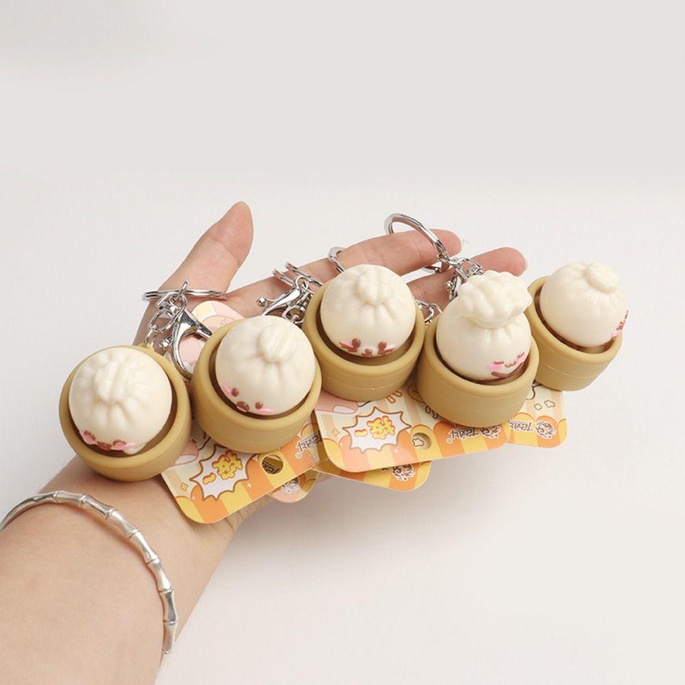 Sensory Steamed Bun Keychain Pendant Keyboard Fidget Toy Simulation Clicker Keychain Kids Toy