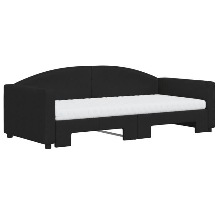 VidaXL Daybed with Trundle and Mattress Black 90x190 Cm Fabric 3197218