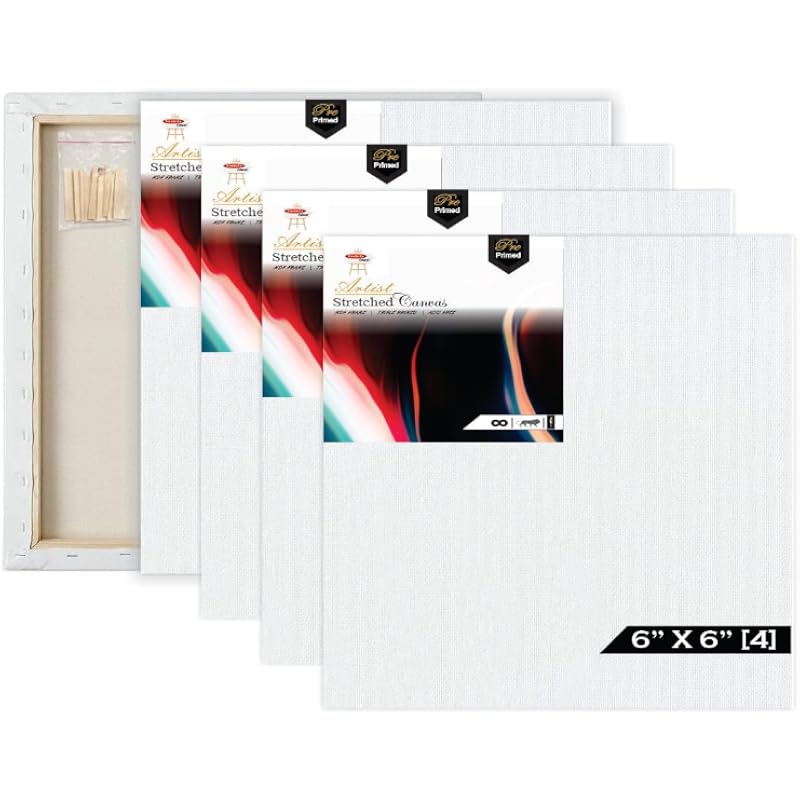 Variety Pre Stretched Canvas 10Oz Pack Of 4 (6 Inch X 6 Inch)