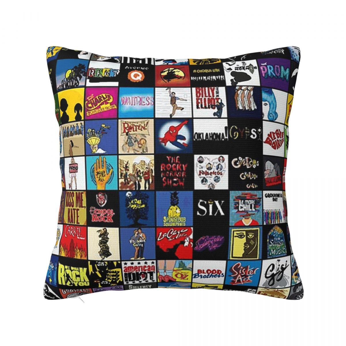 Broadway Musical Theatre Logos - Hand Drawn Square Pillowcase Cushion Cover Pillow Case Throw Pillow Cover for Home Sofa 12x12Inch