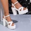 Sandals women's 2025 summer new fashion new high-heeled thick high-heeled fish mouth one-word buckle sandals women