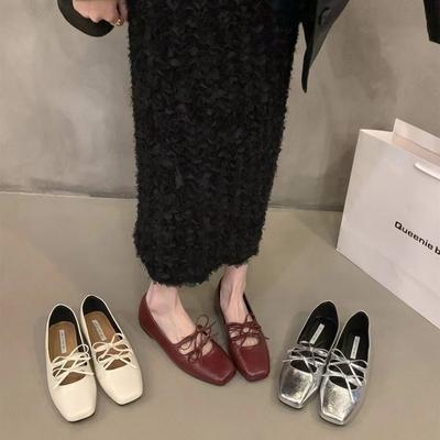 Adorabili Scarpe Mary Jane da Donna con Doppio Fiocco Primavera Estate Punta Quadrata Scarpa Piatta Scarpe da Donna Rosse con Suola Morbida Zapatos