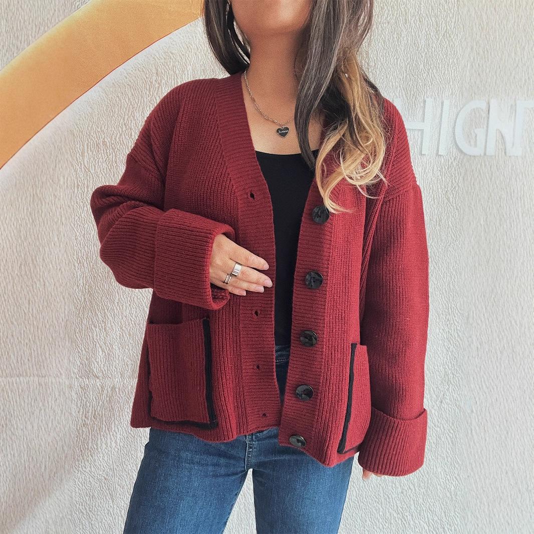 

Sueter Mujer Invierno 2025 Korean Version New Solid Knitted Cardigan Round Neck Commuting Casual Loose Button Jacket KCR4357 One Size красный