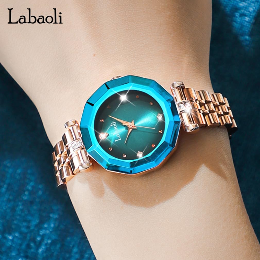 Stylish and cute crystal wristwatch for stainless gift for gold and women, waterproof, brand-name, business-oriented, steel, luxury, cute, her, blue.