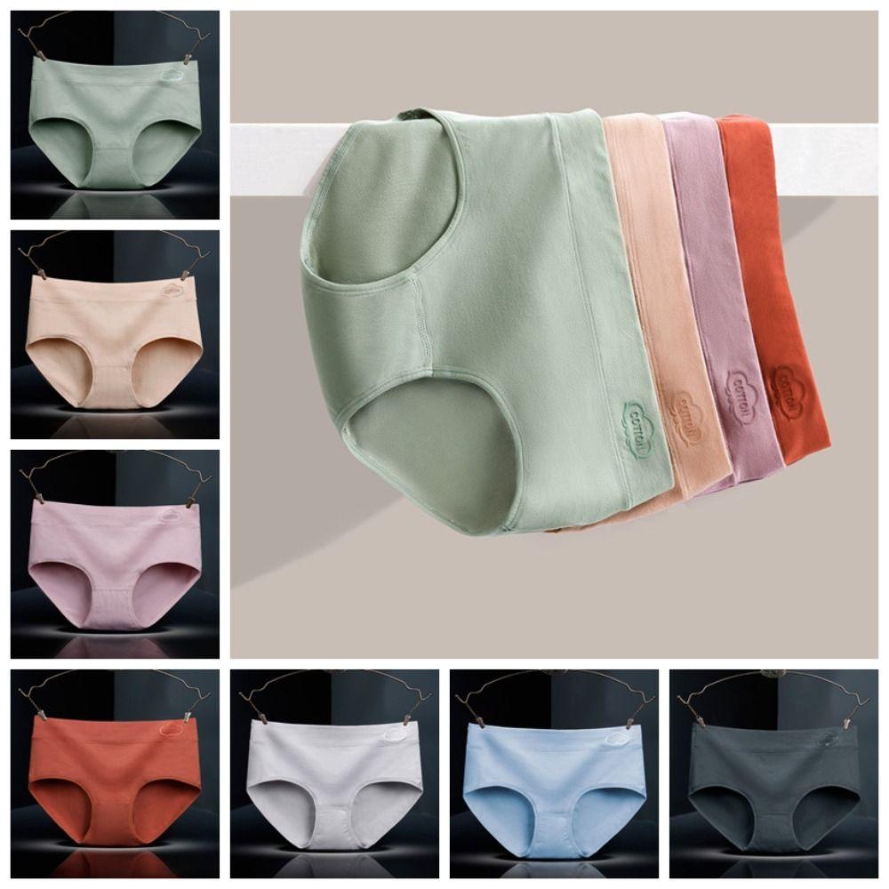 4 Stück Einfarbige Baumwollhöschen Dessous Mittelhohe Slips Atmungsaktive Damenunterwäsche Dame