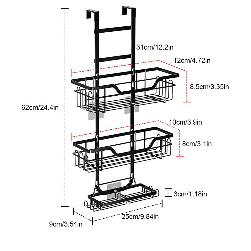 

1 ванная комната, нержавеющая подвесная полка для душа, 3 яруса регулируемой полки для хранения, установка без гвоздей, полка для ванной комнаты, для хран чёрный