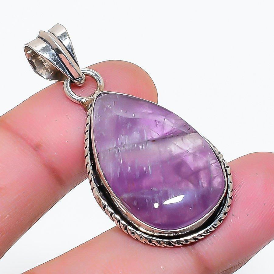 Natural Sage Amethyst Gemstone 925 Sterling Silver Jewelry Pendant 1.69" AP-14852