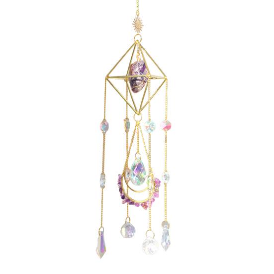 Faux Crystal Suncatcher for Window Natural Stone Rainbow Maker with Prism Pendant for Indoor Outdoor