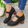 Sommer Neue Damen Blockabsatz-Sandalen, Übergröße Hohl atmungsaktives Rundzehen-Schuhwerk