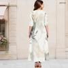Women Plus Size Keyhole Neck 3 4 Sleeve Abstract Print Long Maxi Dress